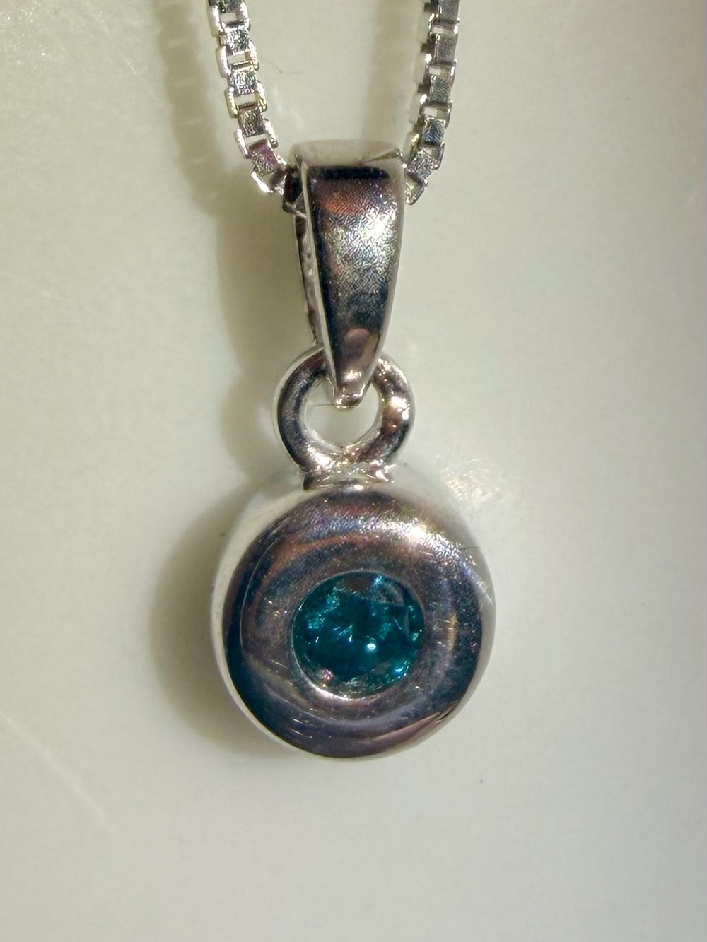 Blue Diamond Pendant 14K White Gold Plated 925 Sterling Silver 18 Inch Necklace